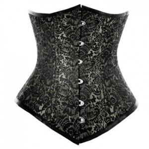 Waist Training Long Line Underbust Corset In Silver Brocade